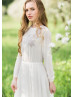 Long Sleeve Ivory Lace Chiffon Wedding Dress